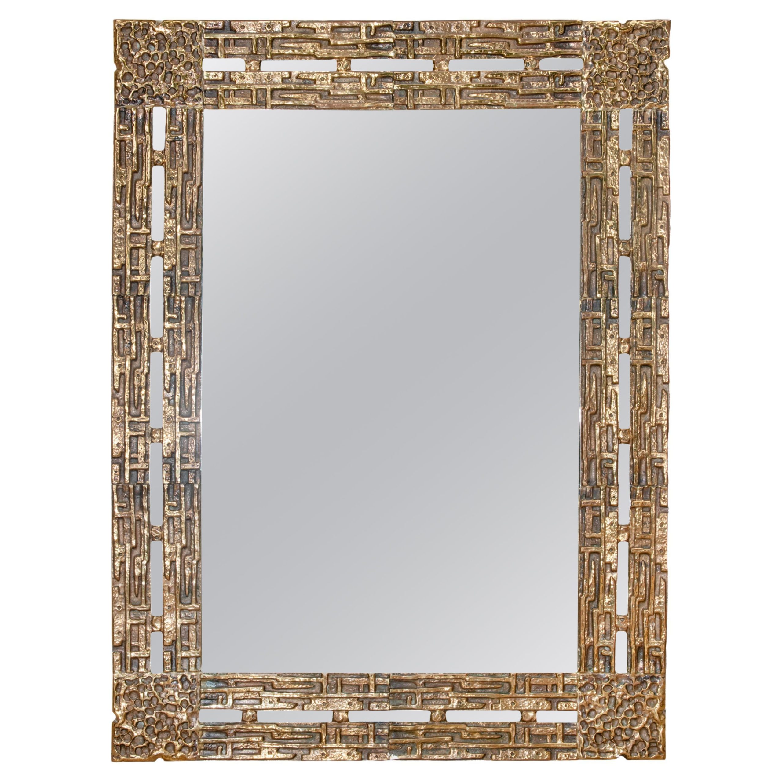 Specchio quadrato in ottone vintage di Luciano Frigerio, produzione italiana, anni '60